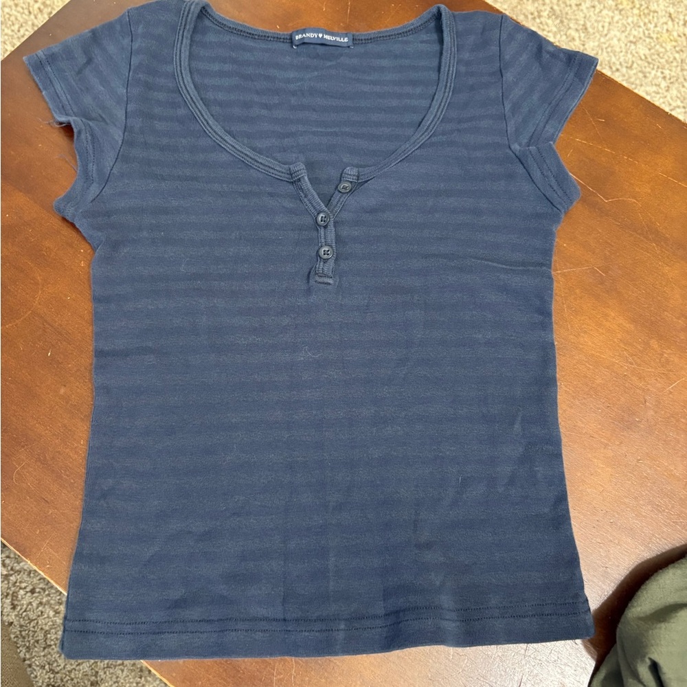 Brandy Melville Blue Fitted Cap Sleeve Tee